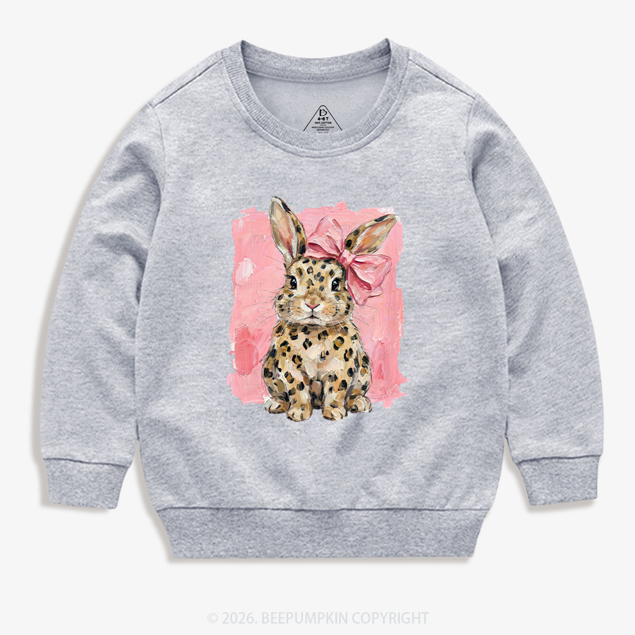 Oil Paint Leopard & Pink Bow Coquette Bunny Kid's Sweatshirt