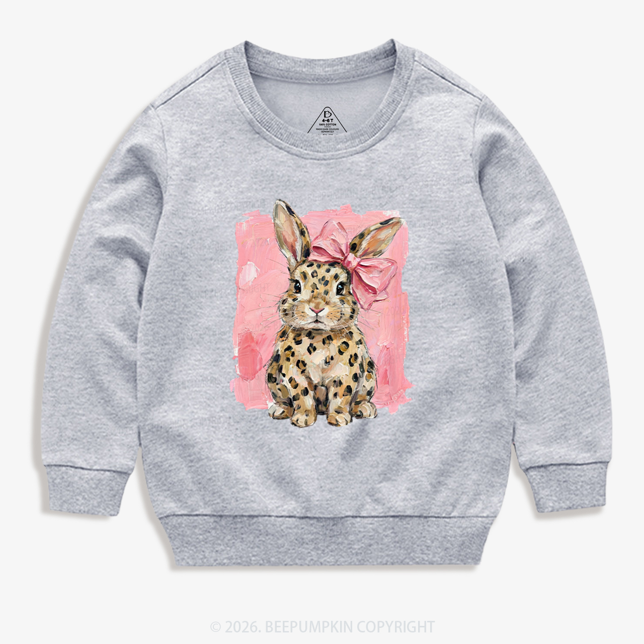 Oil Paint Leopard & Pink Bow Coquette Bunny Kid's Sweatshirt