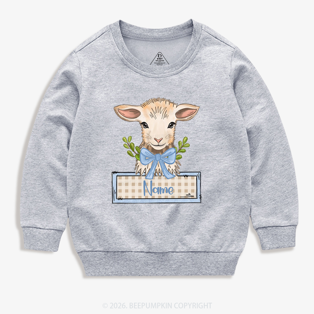 Personalized Baby Lamb With Bow Kid's Sweatshirt
