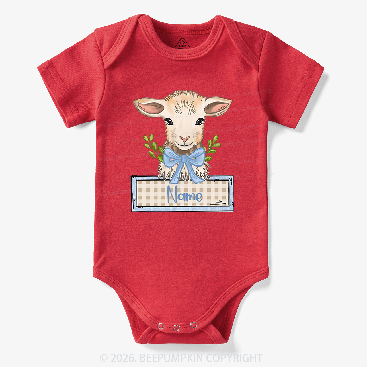 Personalized Baby Lamb With Bow Bodysuit