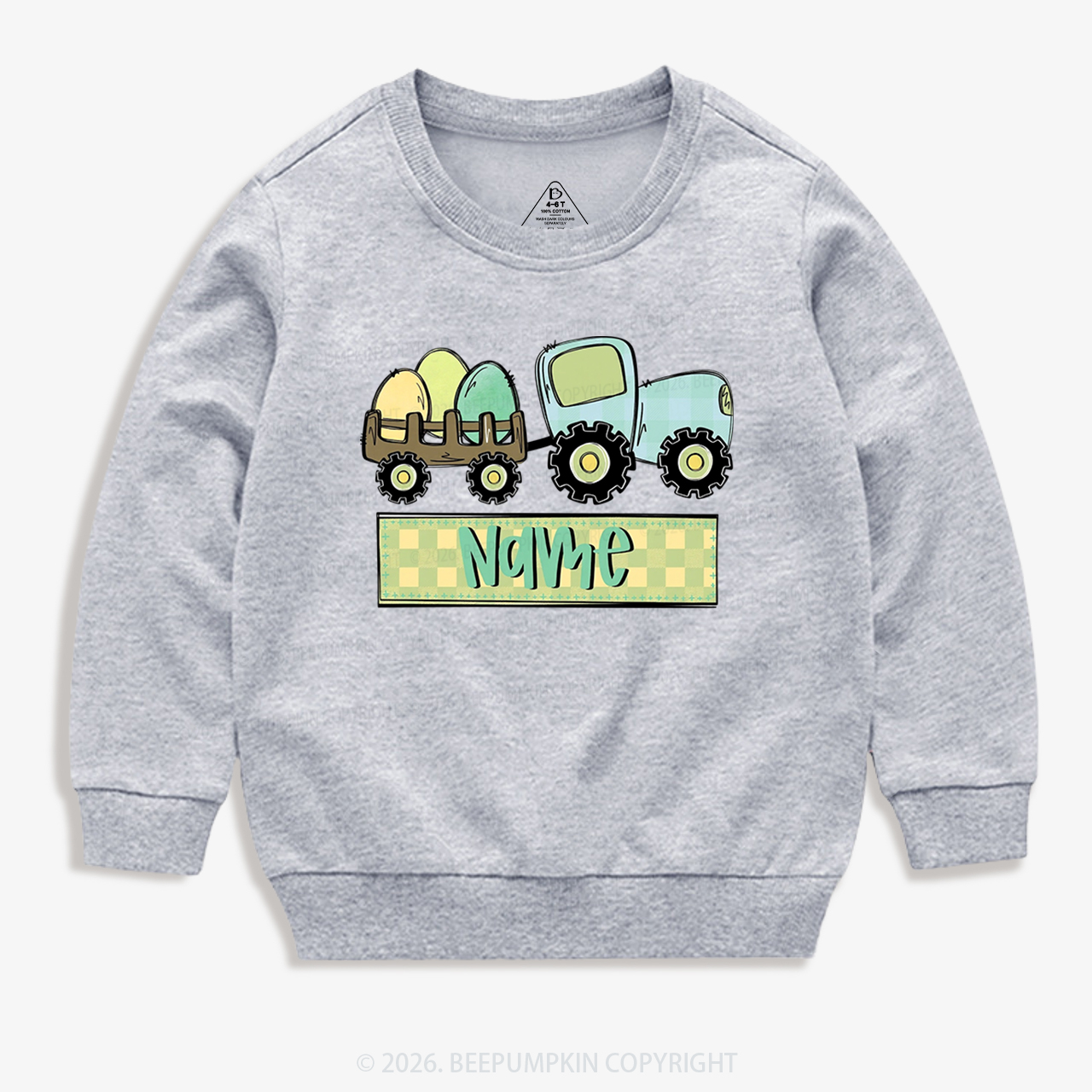 Personalized Name Easter Tractor Kid's Sweatshirt