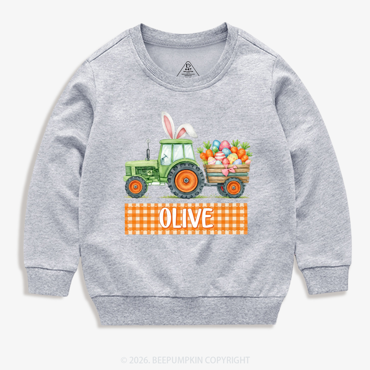 Personalized Name Easter Tractor Farm Kid's Sweatshirt
