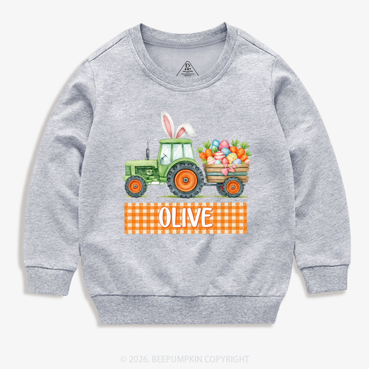Personalized Name Easter Tractor Farm Kid's Sweatshirt