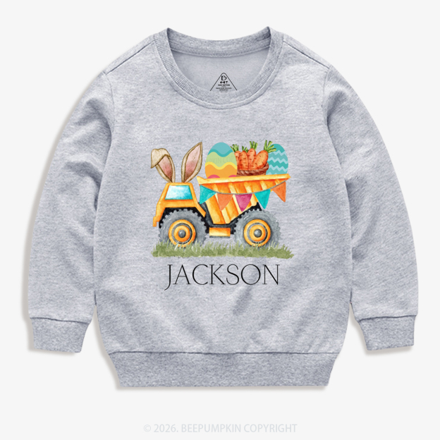 Personalized Name Easter Dump Truck Kid's Sweatshirt