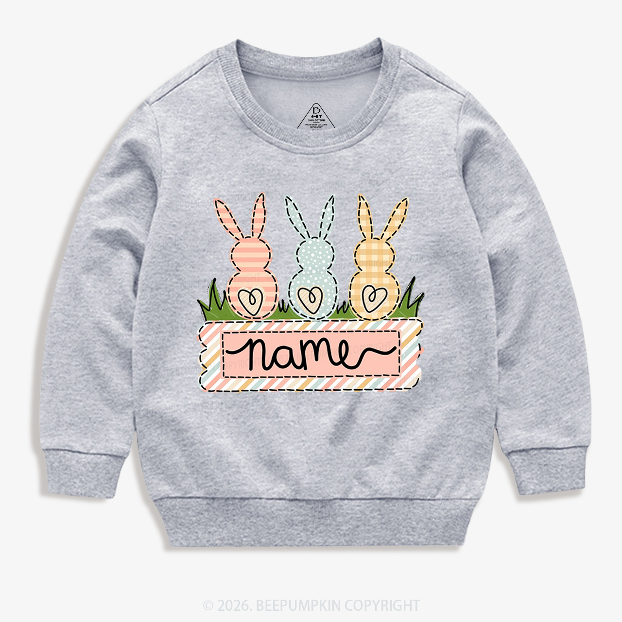 Personalized Name Easter Bunny Trio Girl Kid's Sweatshirt