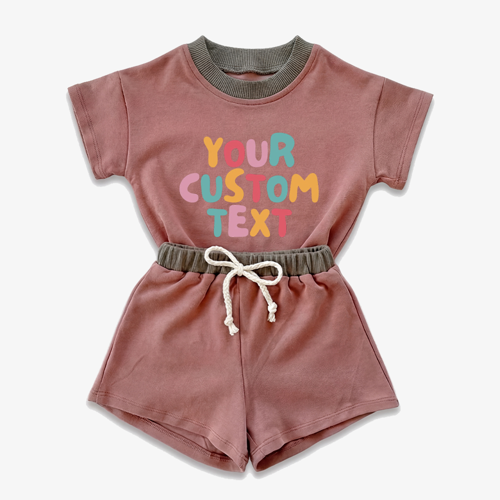 Personalized Colorful Name Baby Short Sleeve Tee and Shorts Sets