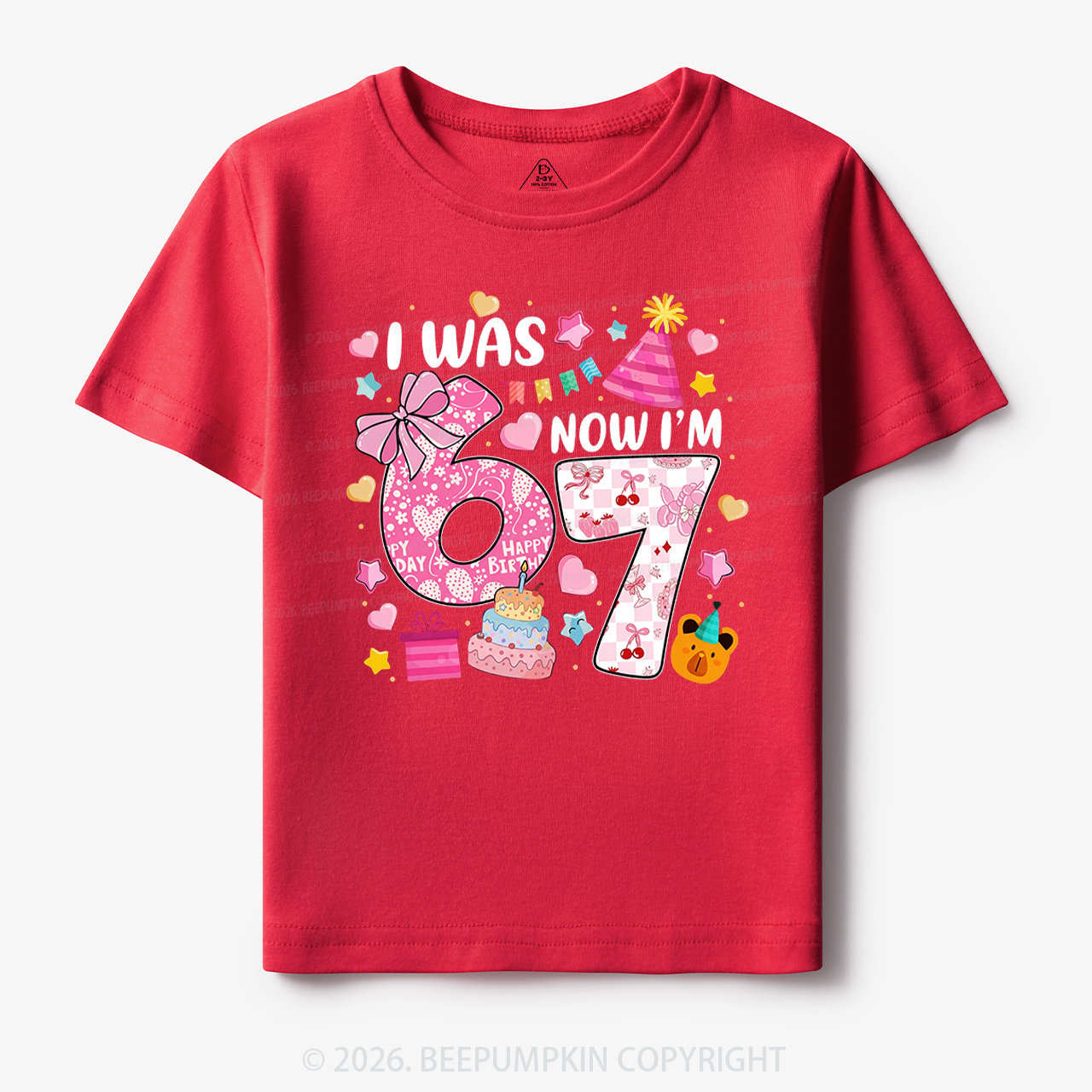 I Was 6 Now I'm 7 Birthday Coquette Bow Toddler&Kid's Tees