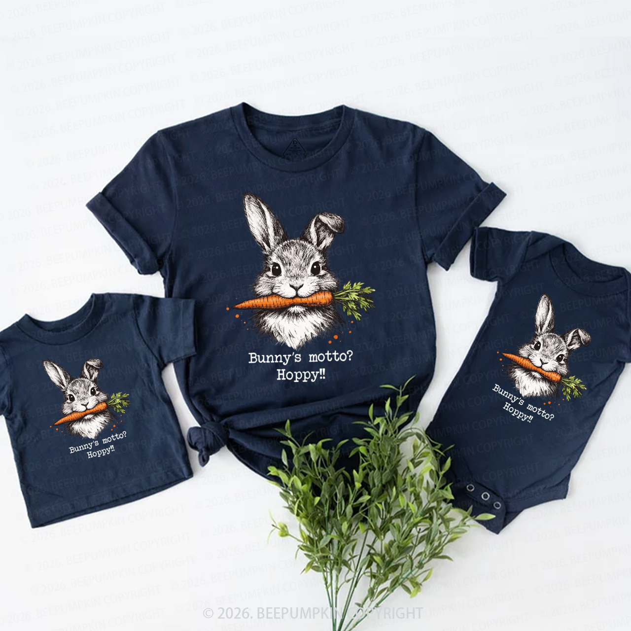 Funny Bunny Hoppy Motto Family Matching T-Shirts