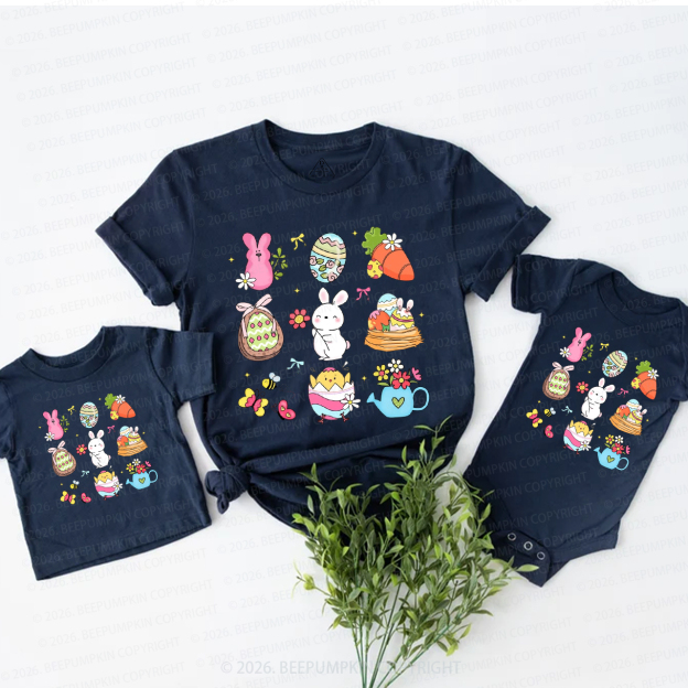 Happy Easter Cute Bunny Carrot Mom&Me Matching T-Shirts