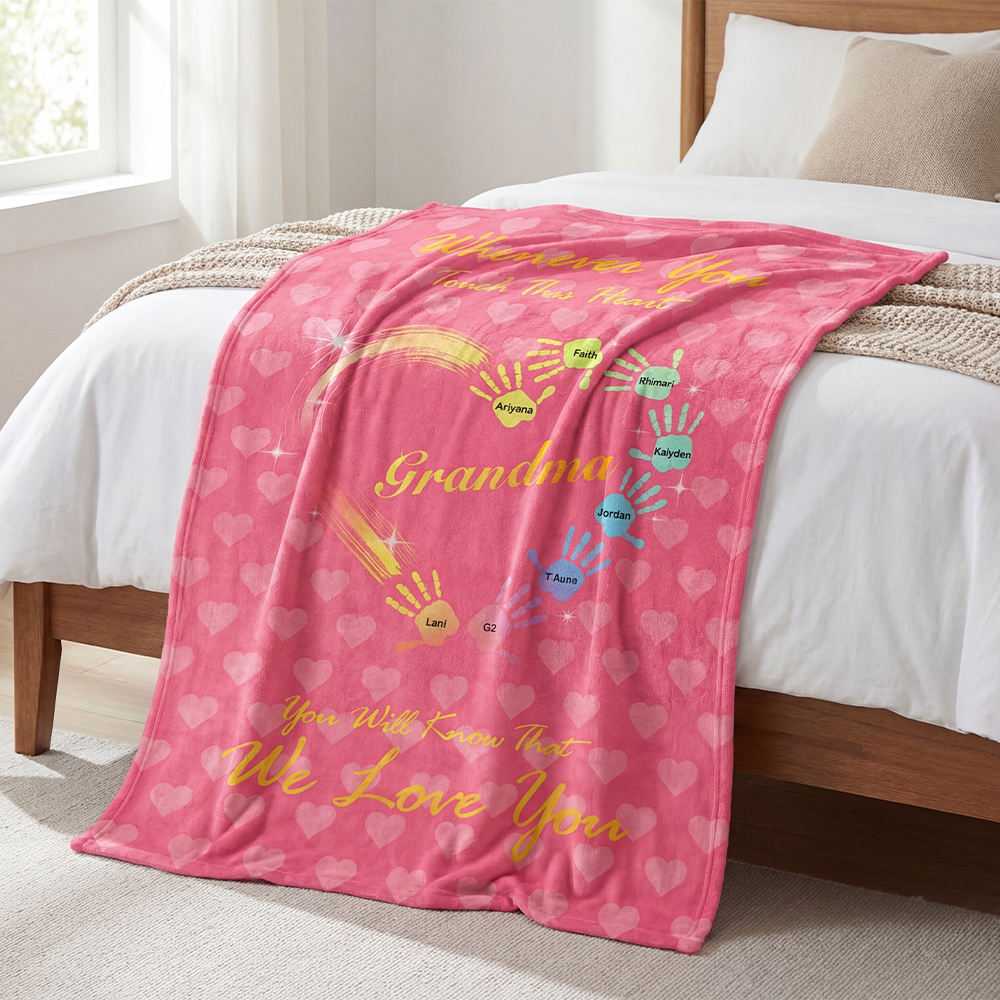 Personalized Gradient Handprints Love Heart Fleece Blanket