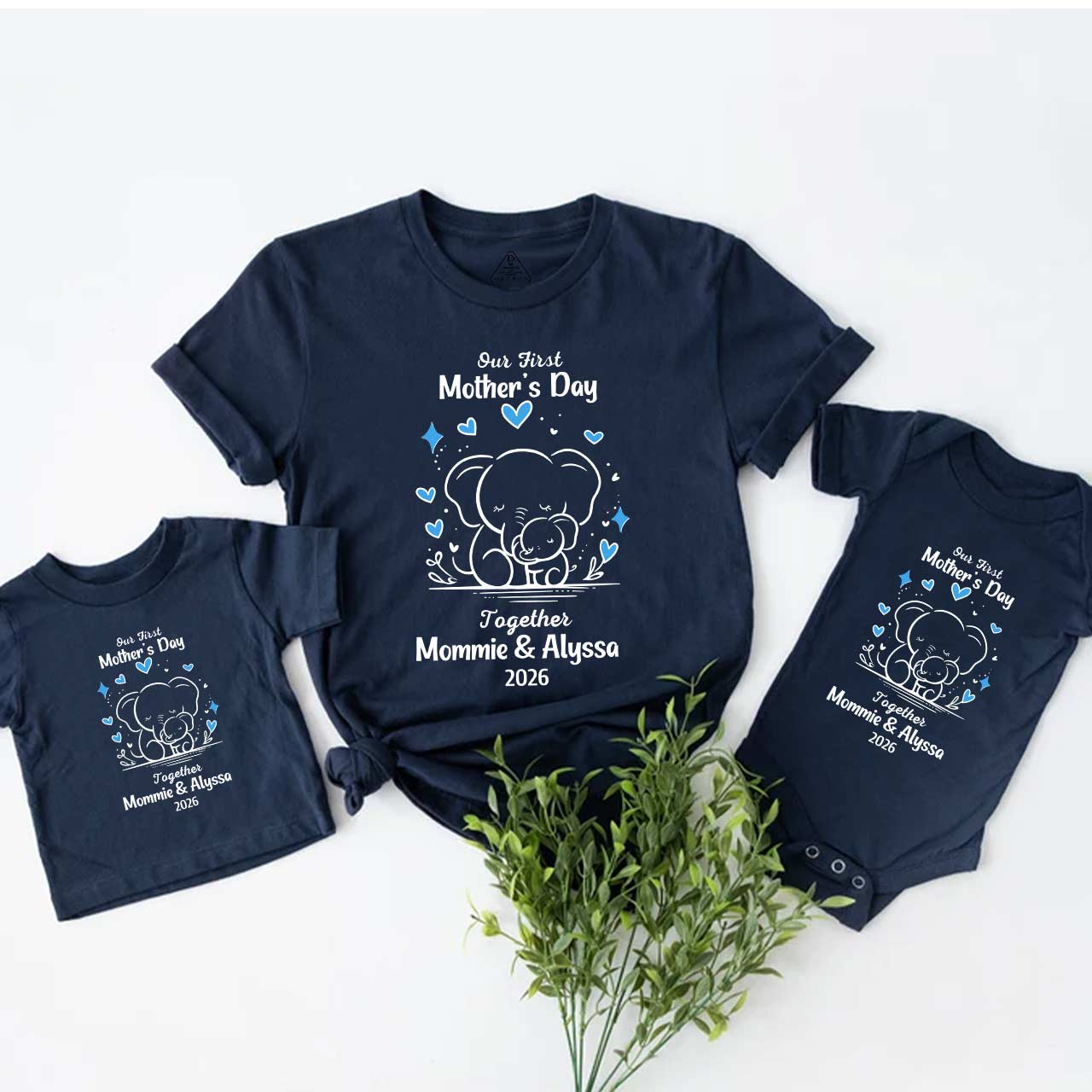 Personalised Line Elephant First Mothers Day Mom&Me Matching Tees