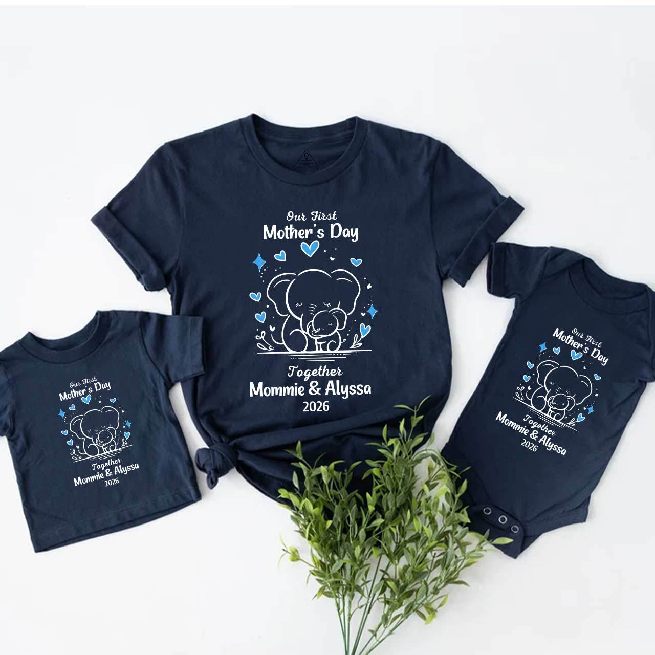 Personalised Line Elephant First Mothers Day Mom&Me Matching Tees