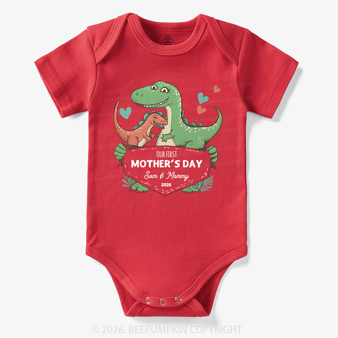 Personalized Our First Mother's Day Cute Dinosaur Bodysuit