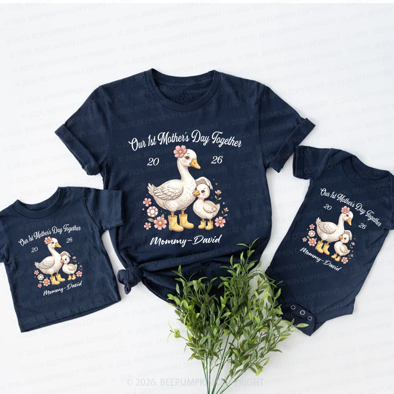 Personalized First Mother's Day Cute Duck Mom&Me Matching T-Shirts