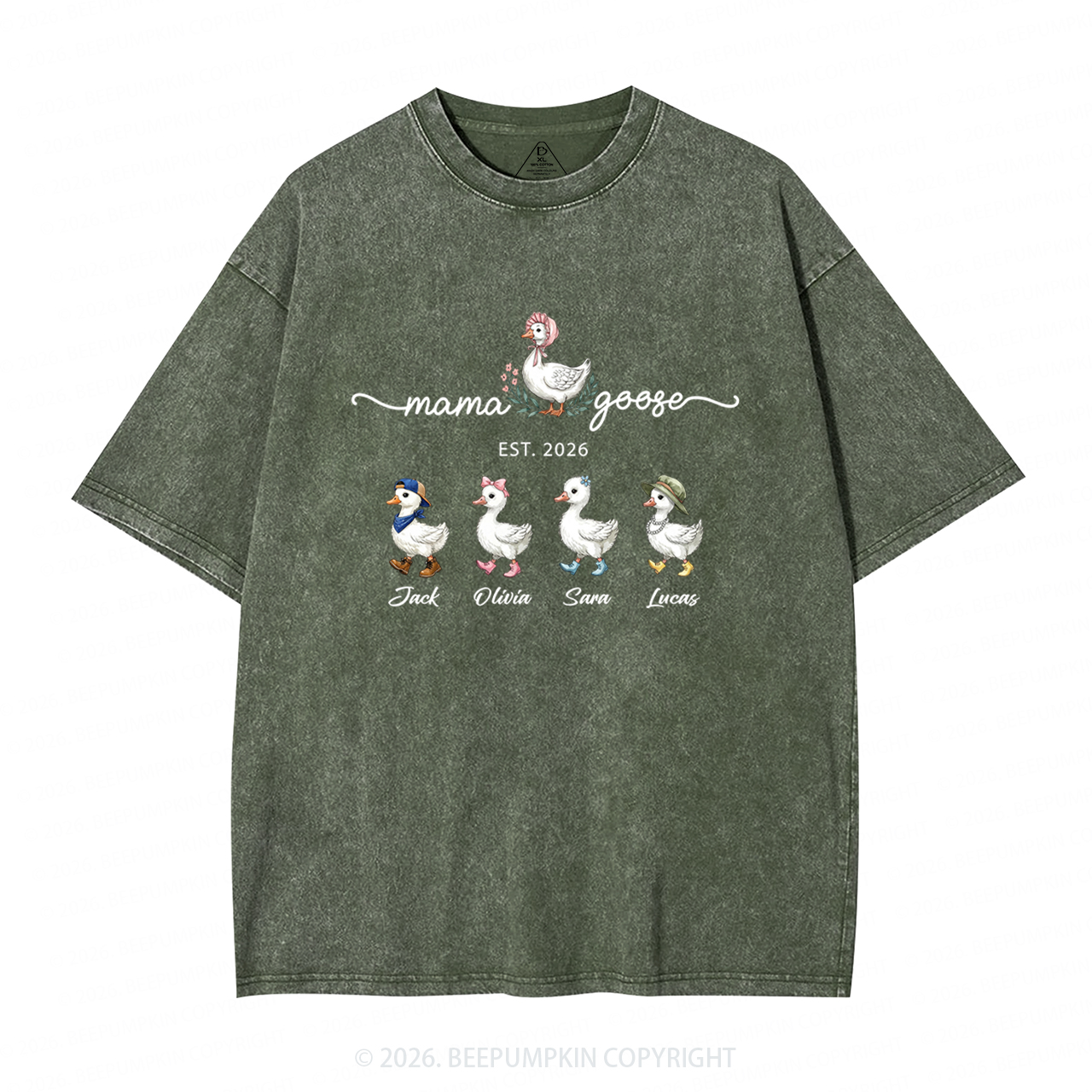 Personalized Mama Kids Names Washed T-Shirts
