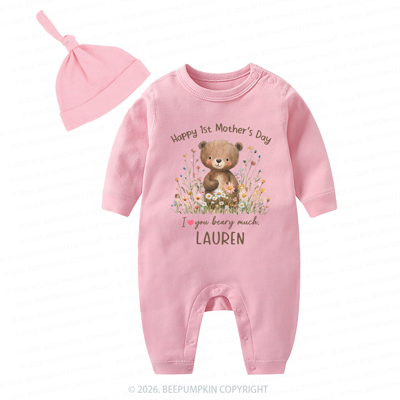 Personalized Happy 1st Mother's Day Floral Bear Baby Coming Home Outfit