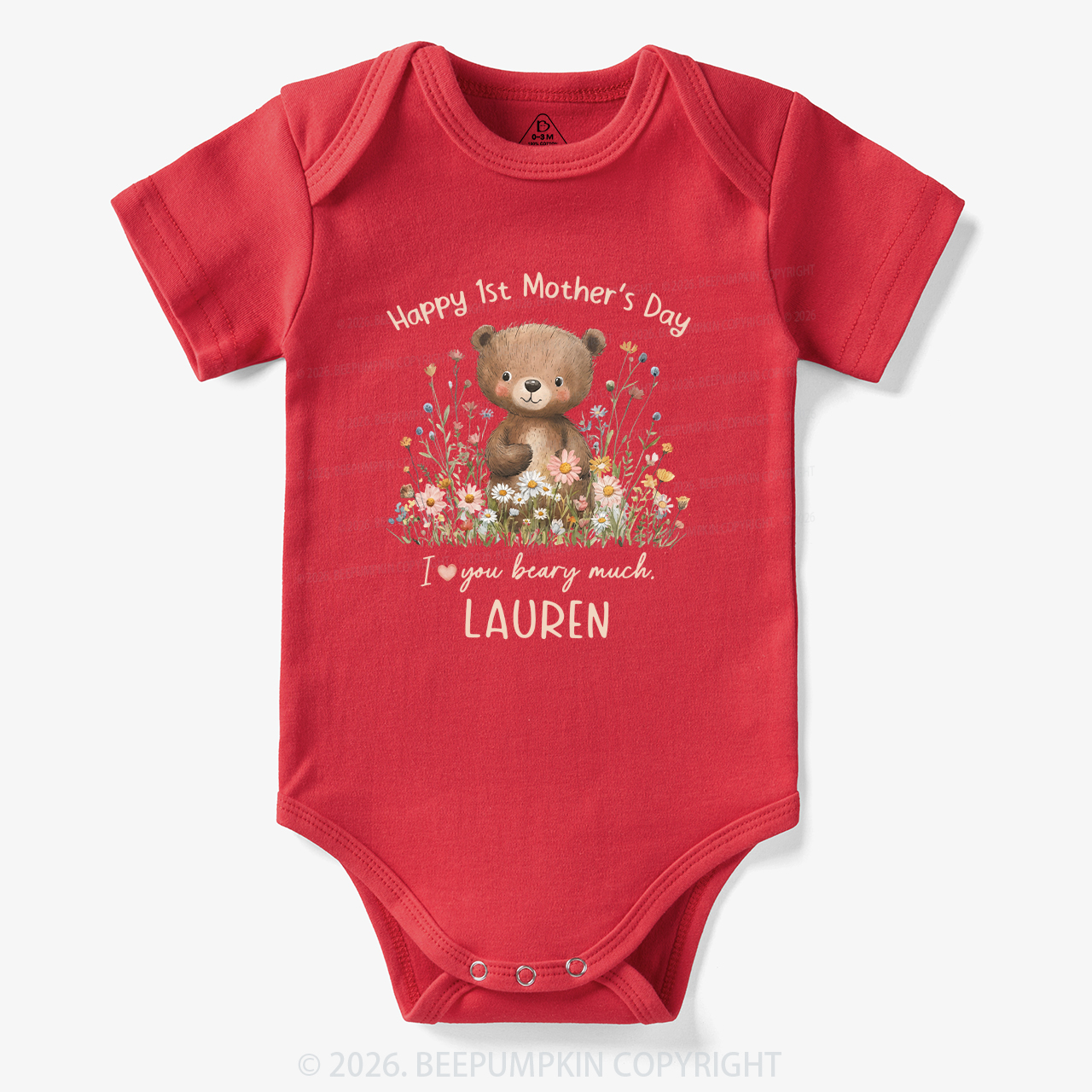 Personalized Happy 1st Mother's Day Floral Bear Bodysuit