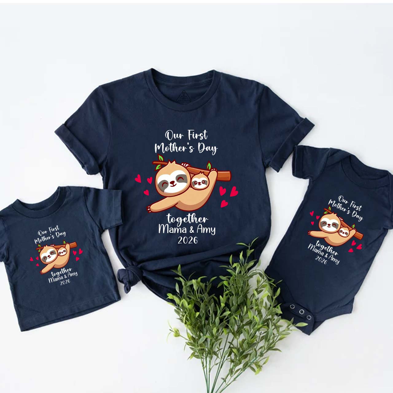 Personalized Funny Sloth 1st Mother's Day Mom&Me Matching Tees