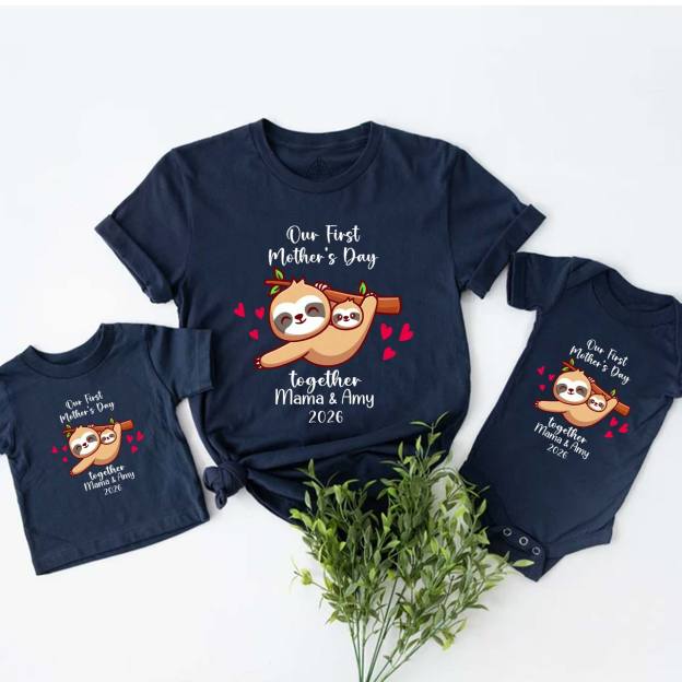 Personalized Funny Sloth 1st Mother's Day Mom&Me Matching Tees