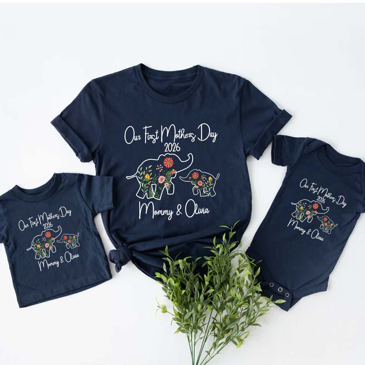 Personalized Flowers Elephant Mom&Me Matching Tees