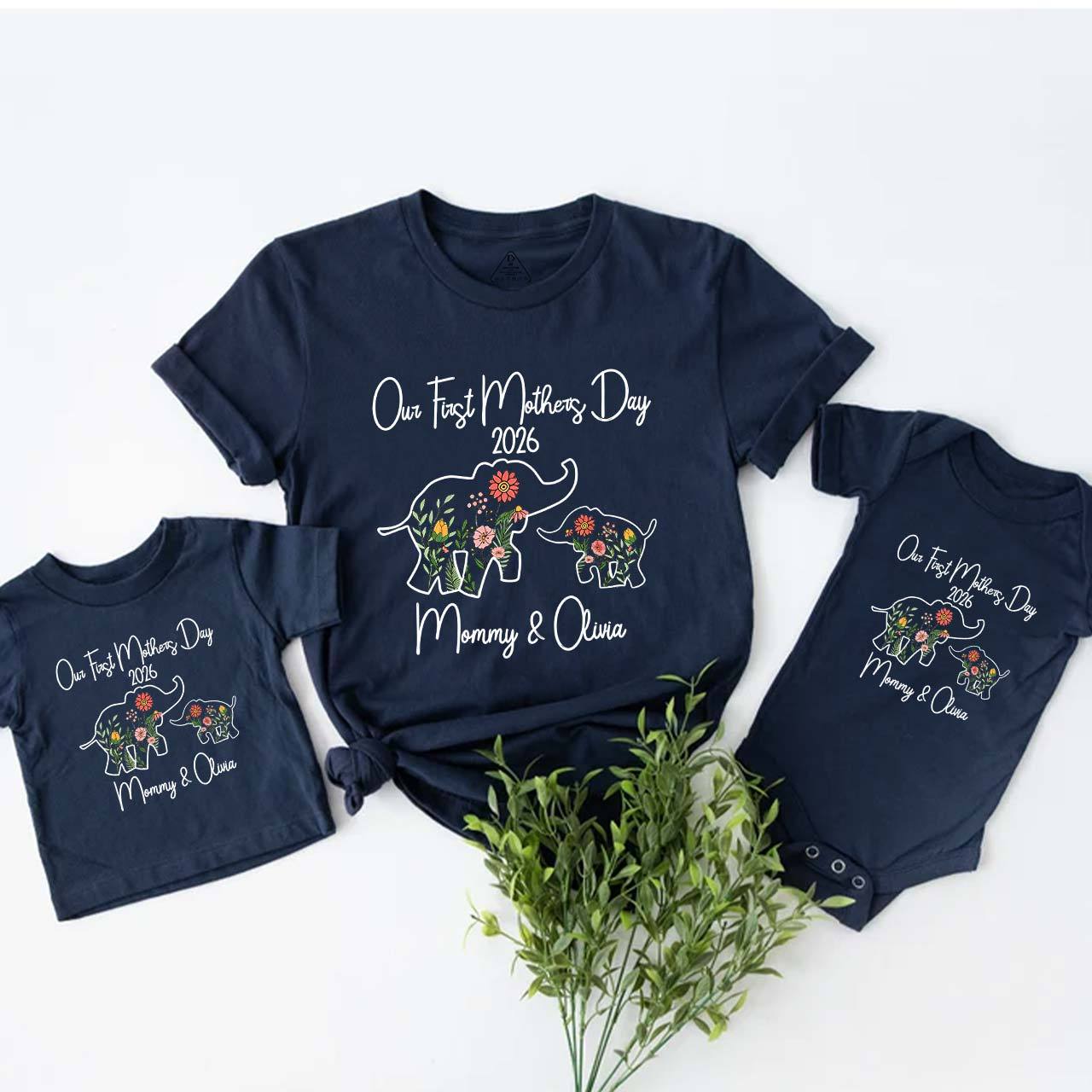 Personalized Flowers Elephant Mom&Me Matching Tees