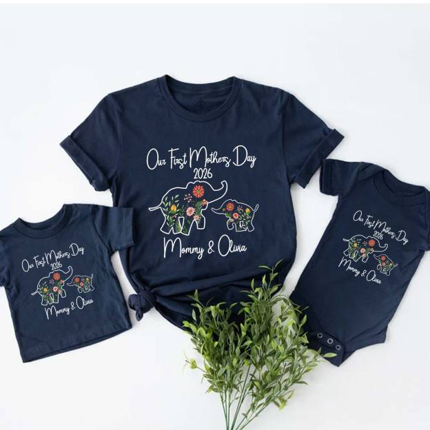 Personalized Flowers Elephant Mom&Me Matching Tees
