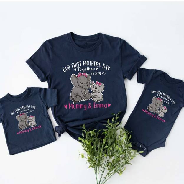 Personalized Elephant Mother's Day Gift T-Shirts For Mom & Kids