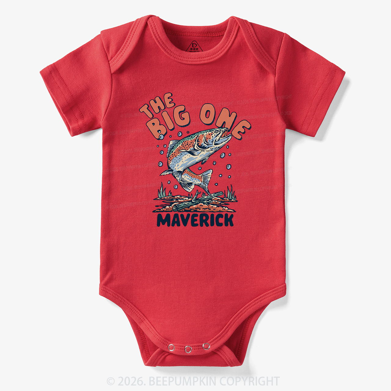 Personalized Retro The Big One Fishing Trout 1st Birthday Bodysuit