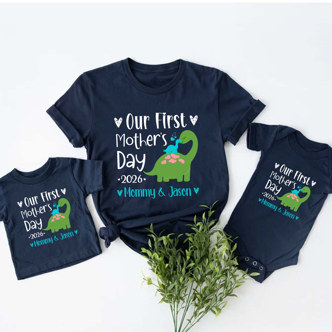 Personalized Our First Mothers Day Baby Dinosaur Mom&Me Matching Tees