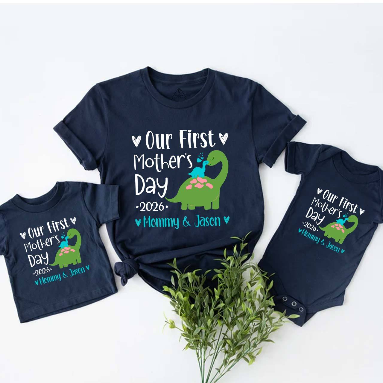 Personalized Our First Mothers Day Baby Dinosaur Mom&Me Matching Tees