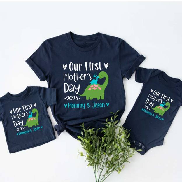 Personalized Our First Mothers Day Baby Dinosaur Mom&Me Matching Tees
