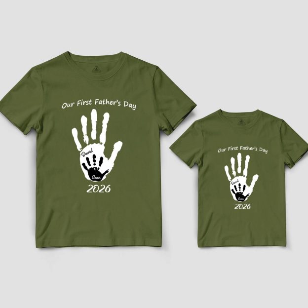 Personalized Handprint Name Dad&Me Matching T-Shirts