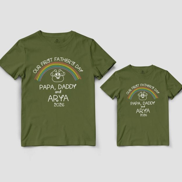 Out First Custom Name Lesbian Dad & Me Matching T-Shirts