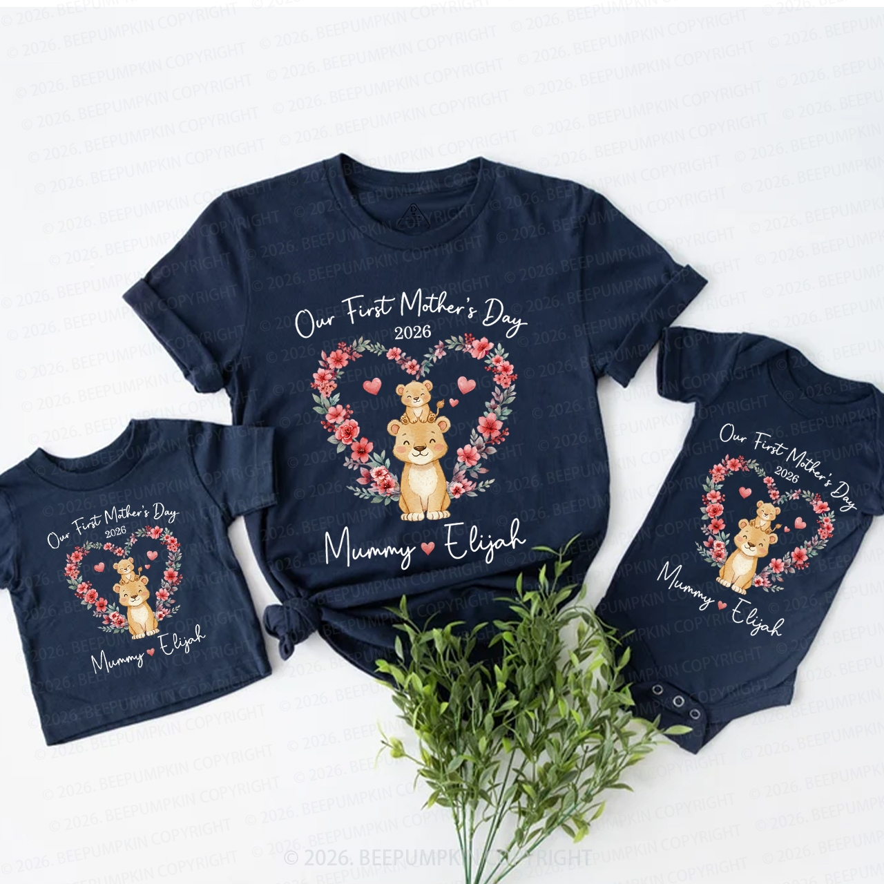 Personalized Cheetah Heart Wreath Mom&Me Matching T-Shirts