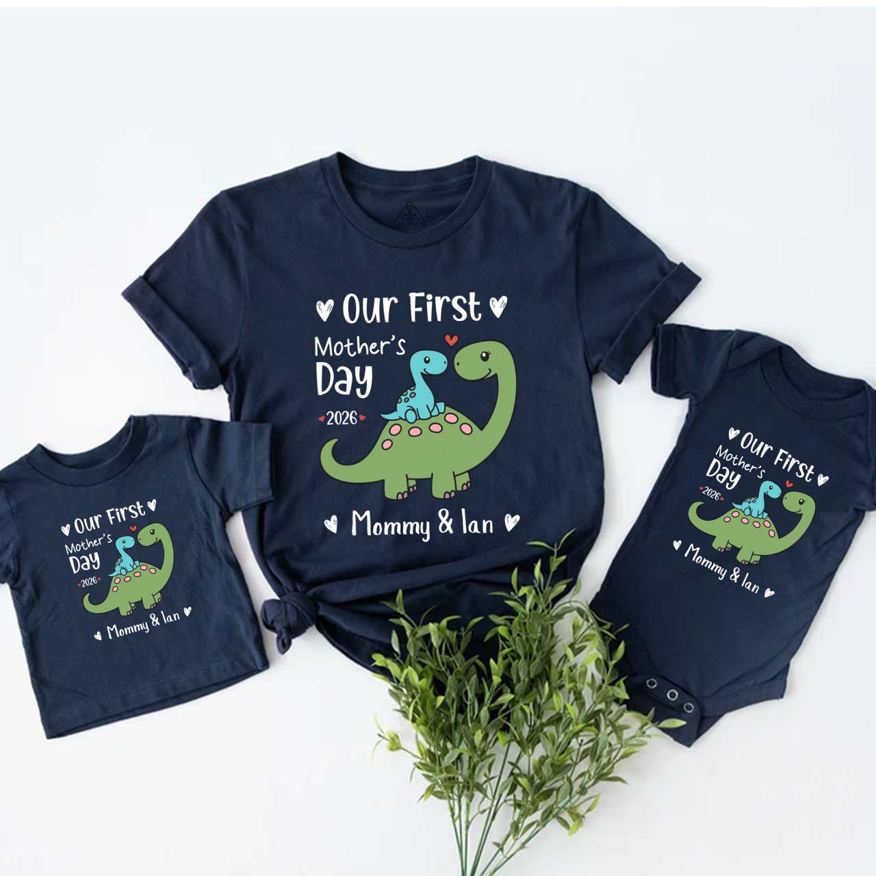 Personalized Our First Mothers Day Cute Dinosaur Mom&Me Matching T-Shirts