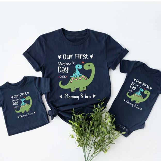 Personalized Our First Mothers Day Cute Dinosaur Mom&Me Matching T-Shirts