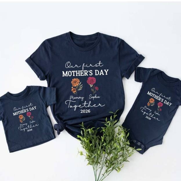 Personalized Our First Mothers Day Flora Mom&Me Matching T-Shirts