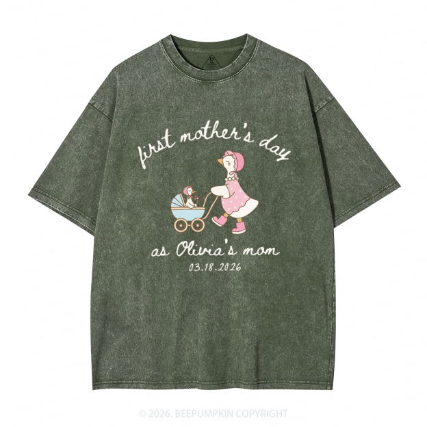 Personalized Goose Mama First Mother's Day Adult Washed T-Shirts