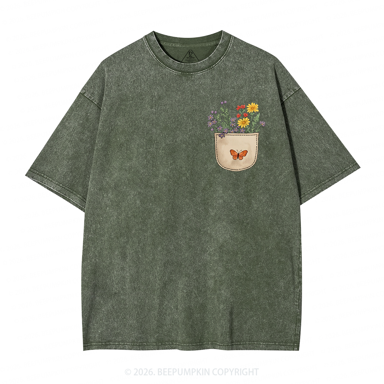 Wild Flowers Pocket Adult Washed T-Shirts