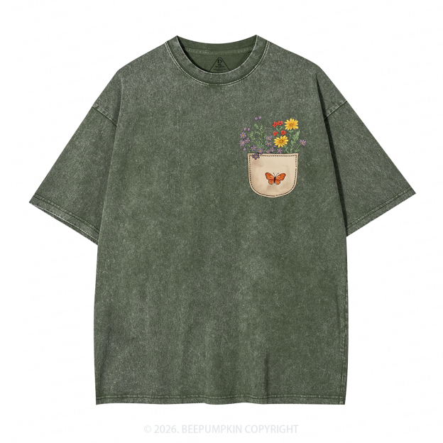 Wild Flowers Pocket Adult Washed T-Shirts
