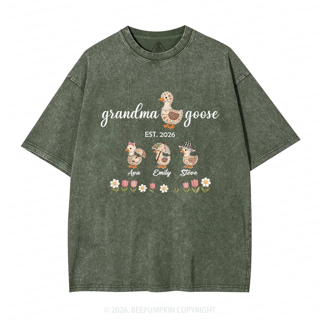 Personalized Goose Little Goslings Adult Washed T-Shirts