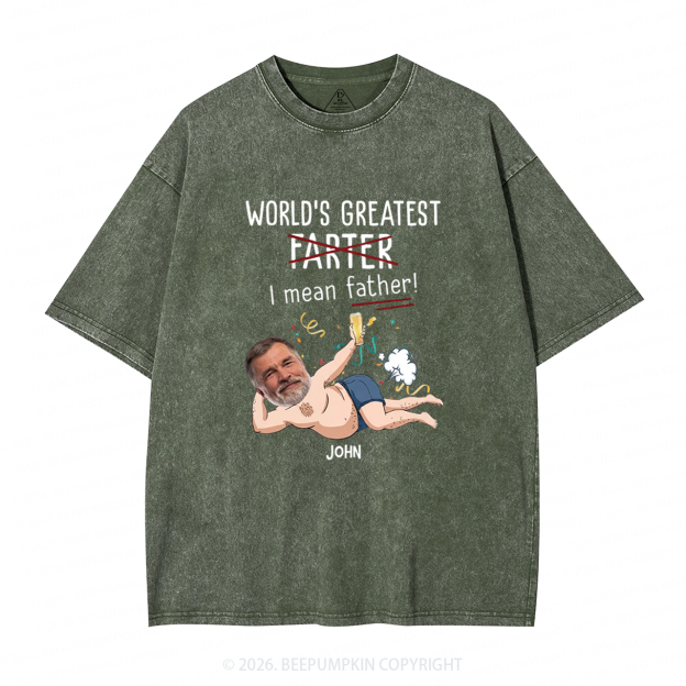Personalized Photo Gift World's Greatest Farter Washed T-Shirts