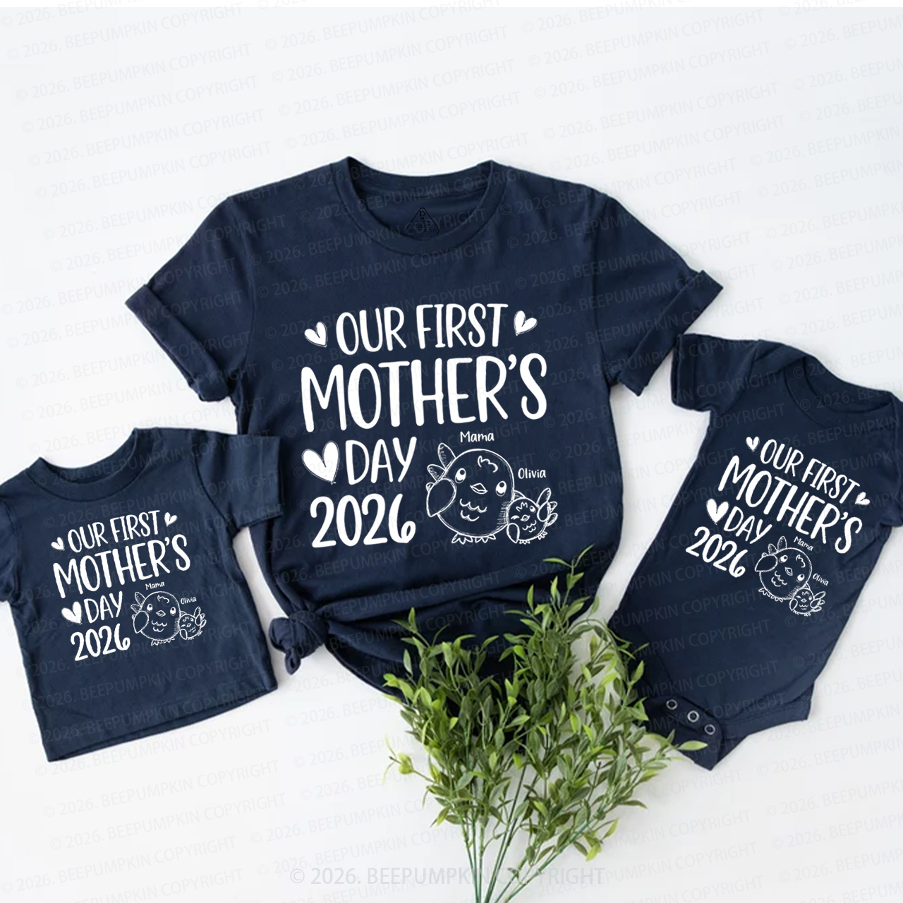 Personalized Cute Chicks Our First Mothers Day 2026 Mom&Me Matching T-Shirts