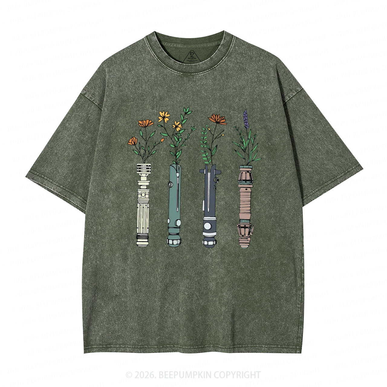 Floral Lightsaber Galaxy Washed T-Shirts