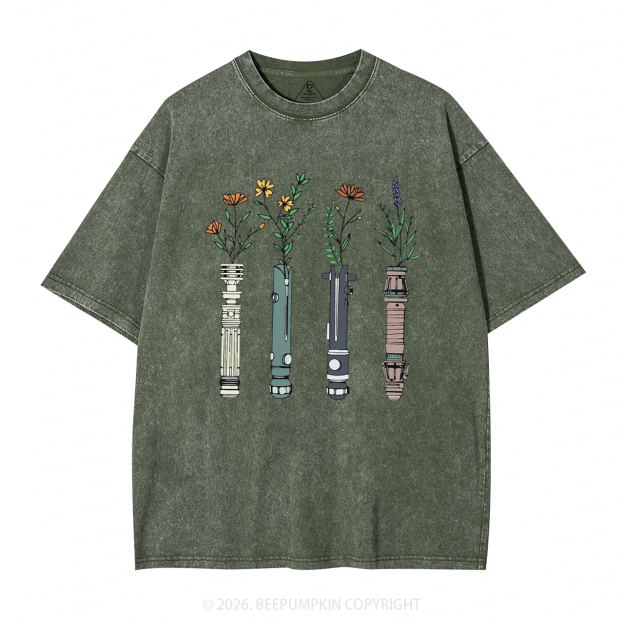 Floral Lightsaber Galaxy Washed T-Shirts