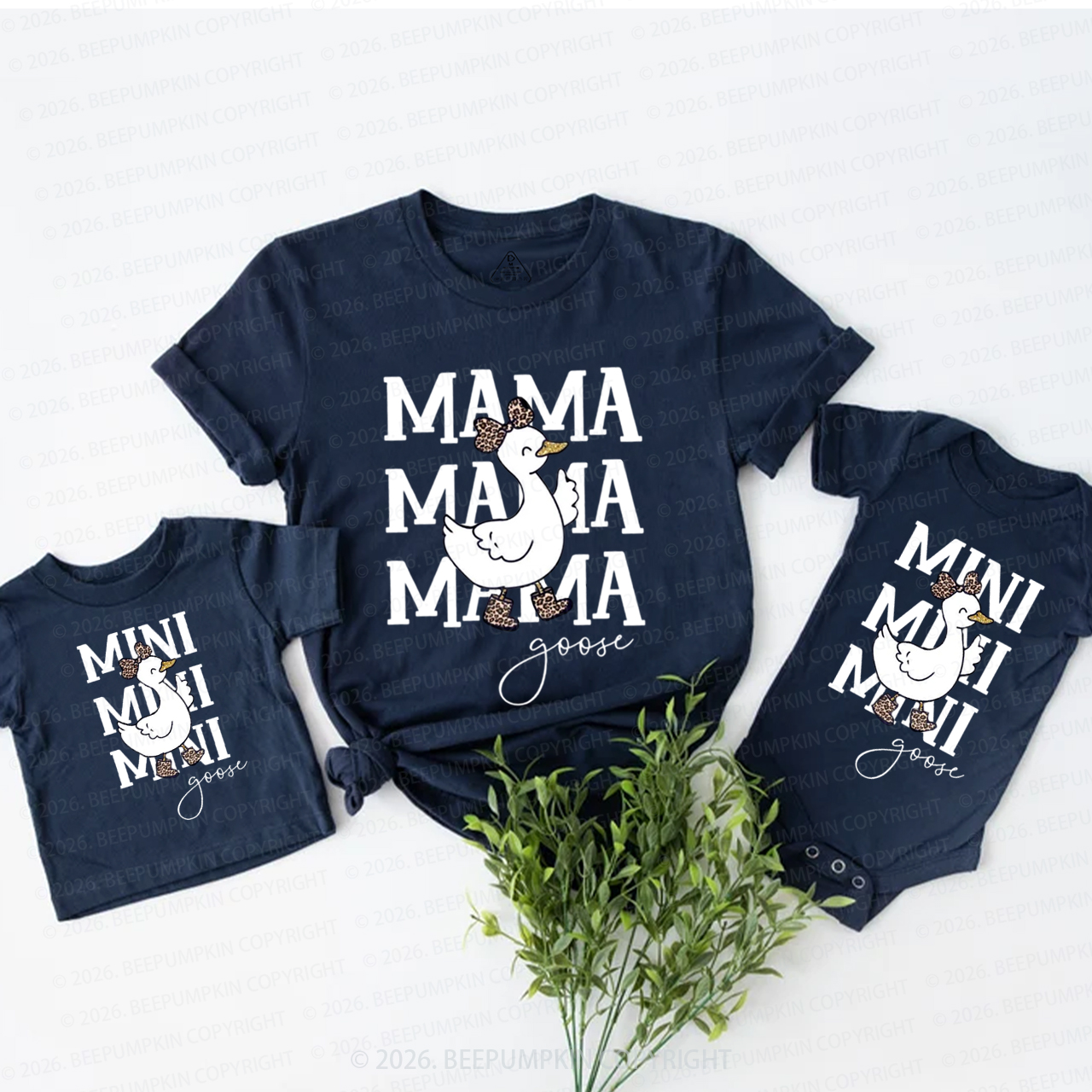 Mama Mini Goose Leopard Bow Mom&Me Matching T-Shirts