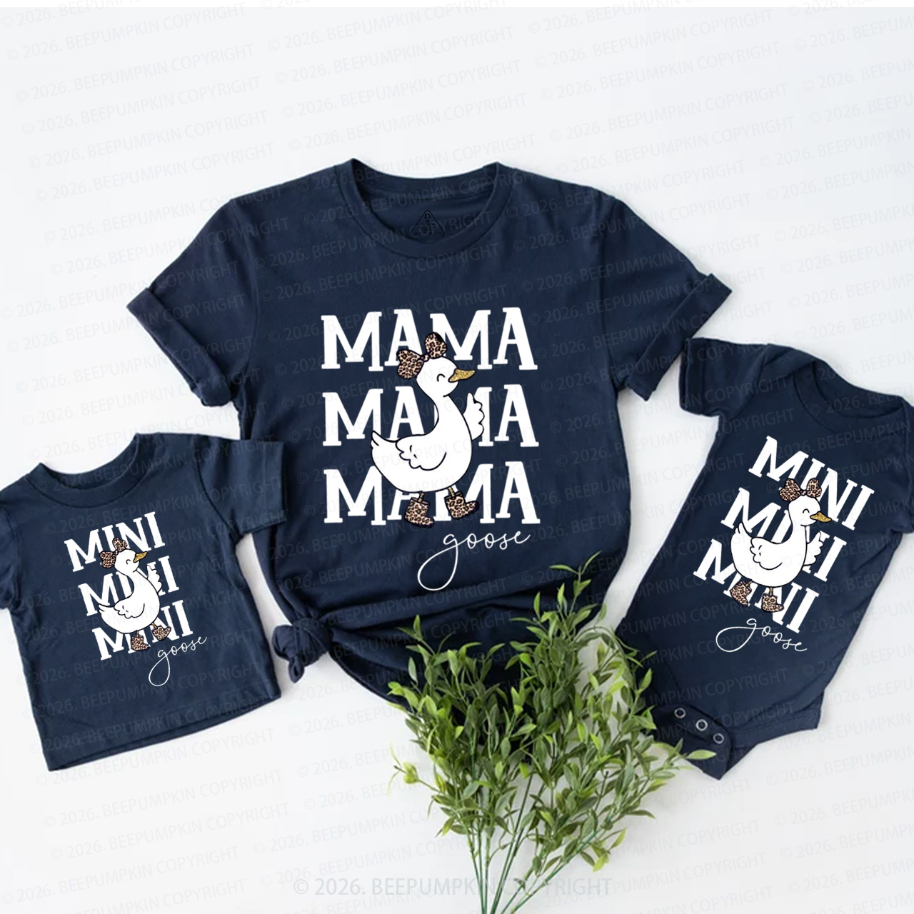 Mama Mini Goose Leopard Bow Mom&Me Matching T-Shirts