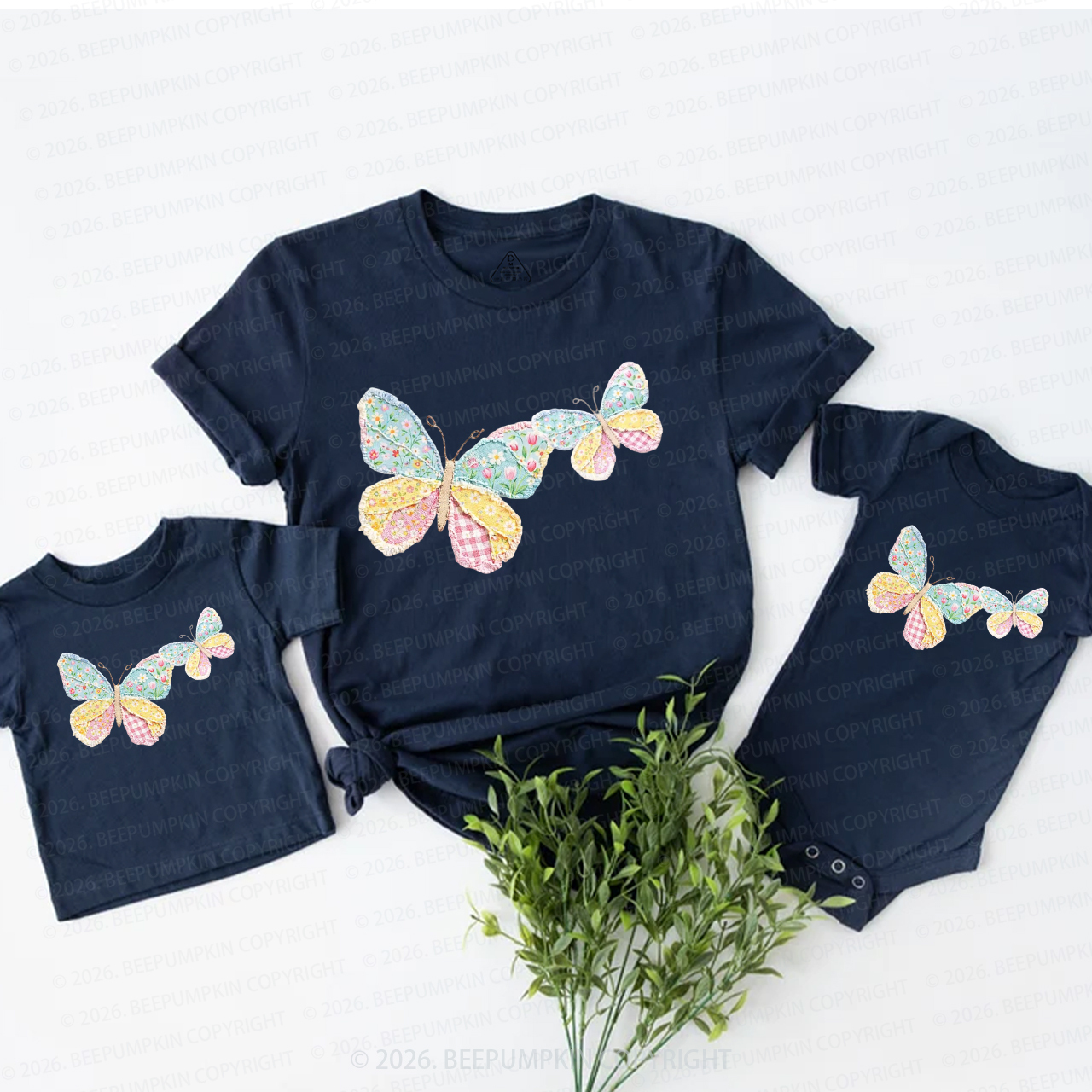 Faux Patchwork Butterfly Mama Mini Mom&Me Matching T-Shirts