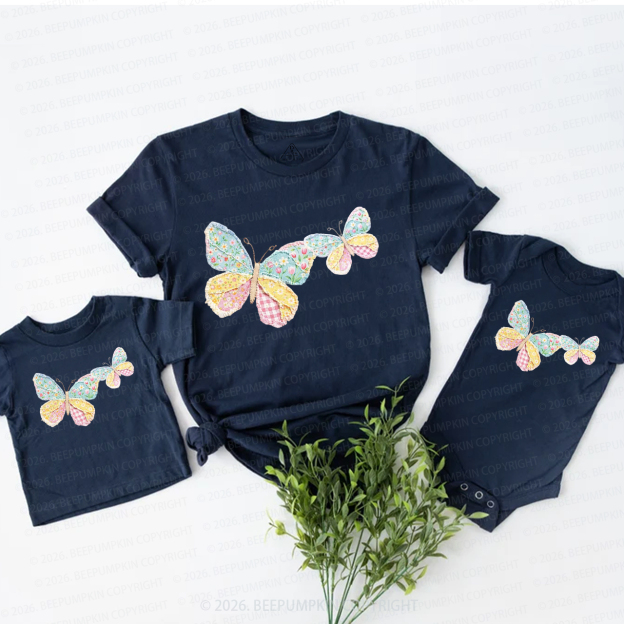 Faux Patchwork Butterfly Mama Mini Mom&Me Matching T-Shirts