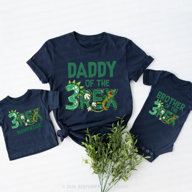 Personalized Rex Dinosaur Birthday Family Matching T-Shirts